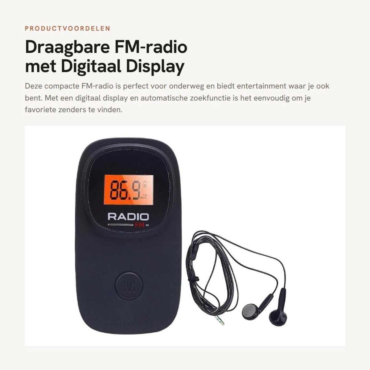 Dailygoods- FM-radio Draagbaar - Mini Radio - Zakradio op Batterijen - Digitaal Display - Achtergrondverlichting - Voor Thuis/Buiten/Reizen