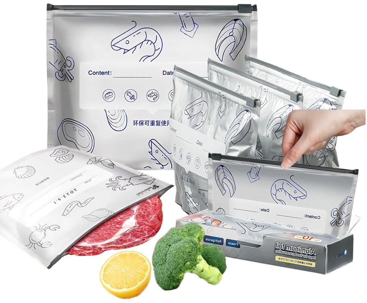 Dailygoods- Ritszak 10 stuks - Herbruikbare Vrieszakken - Aluminiumfolie - Antibacterieel - Bodemdesign - Verhoogde Capaciteit - Diepvrieszak