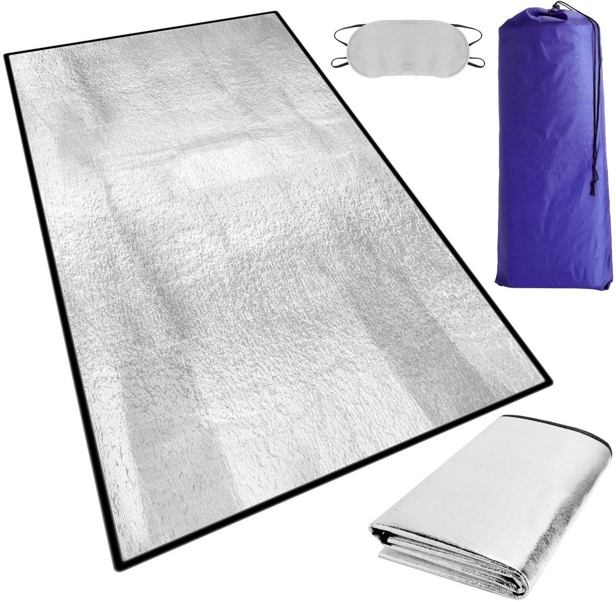 Dailygoods- Isolatiemat 200 x 100 cm - Opvouwbaar - Slaapmat - Draagtas - Slaapmasker - Aluminiumfolie met EPE-schuim - Campingmat