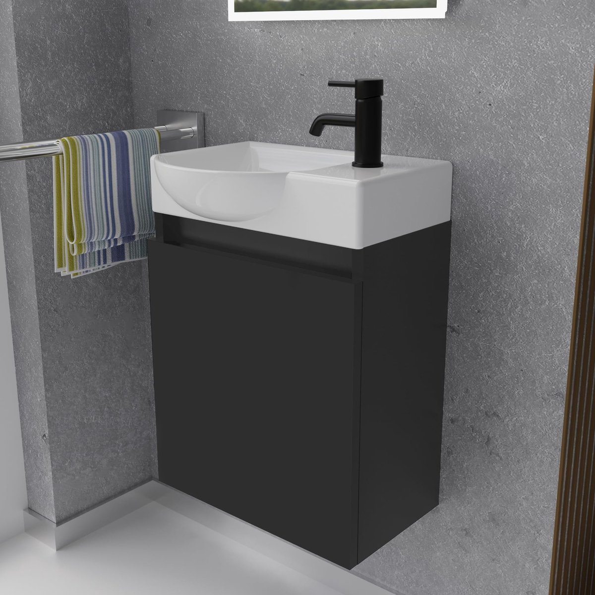Dailygoods- Gasten-wc-wastafel 45 cm breed - Onderkast - Badkamermeubel - Klein badkamermeubel - Mat zwart - Hoogwaardige kwaliteit