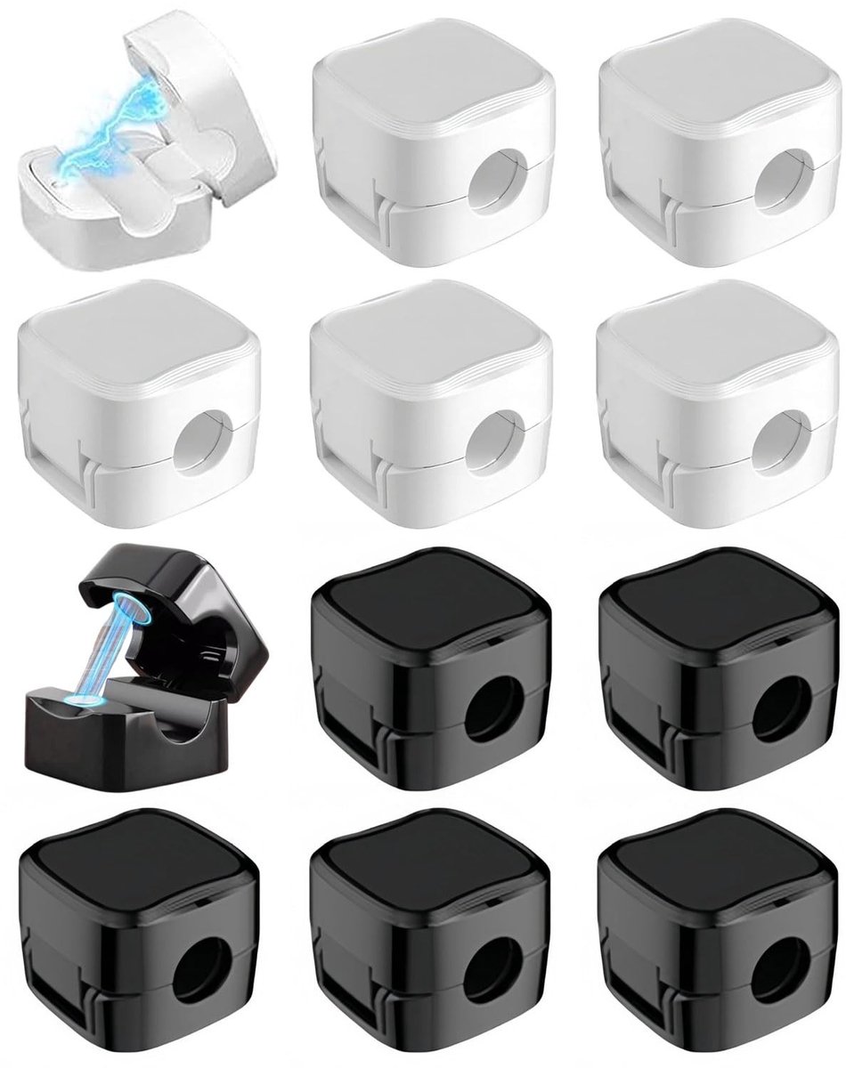 Dailygoods - 12 stuks zelfklevende magnetische kabelhouders voor kabelmanagement - Zwart/Wit