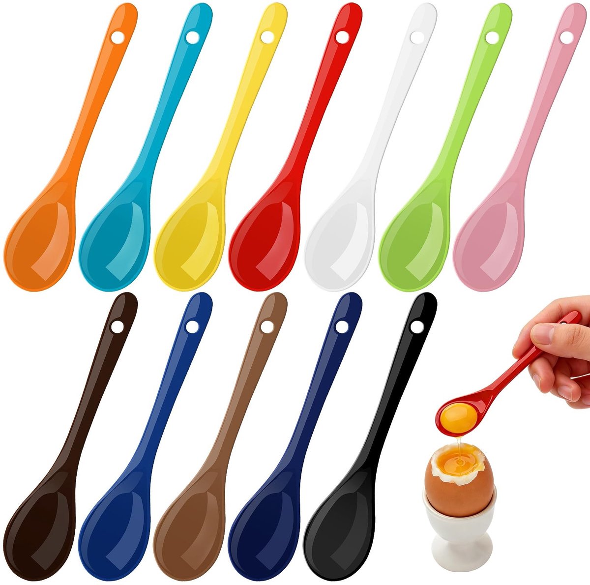 Dailygoods- Eierlepels 12 Stuks - Kleurrijk Keramisch - Dessertlepels - Koffielepels - Theelepels - Vaatwasbestendig - Voedingskwaliteit