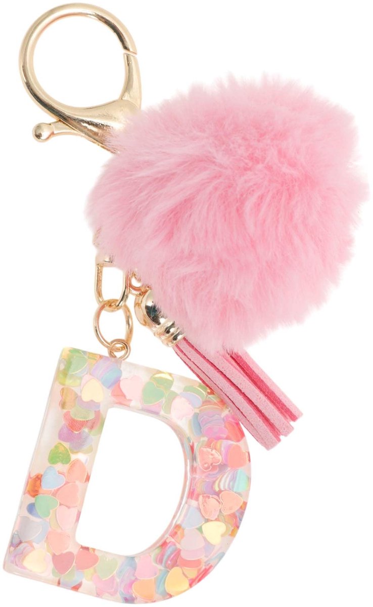 Dailygoods- Sleutelhanger met beginletter D - Sleutelhanger voor meisjes - Sleutelhanger met kwast - Duurzame hars/zinklegering - 11 cm lang - Robuust en schokbestendig - Sleutelring