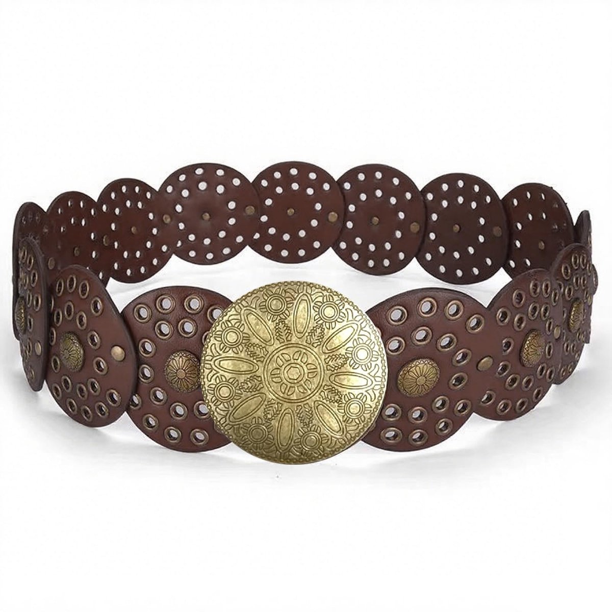 Dailygoods- Schijfriem Hoge Kwaliteit - Damesriem Leer - Verstelbaar - Boho/Westerse Stijl - Slijtvast - Comfortabel Ontwerp