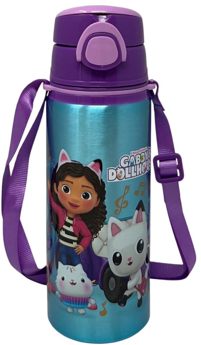 Dailygoods- Drinkfles 730 ml - Aluminium - Rietje - Automatische pop-up - Draagriem - Veiligheidsvergrendeling - Waterfles