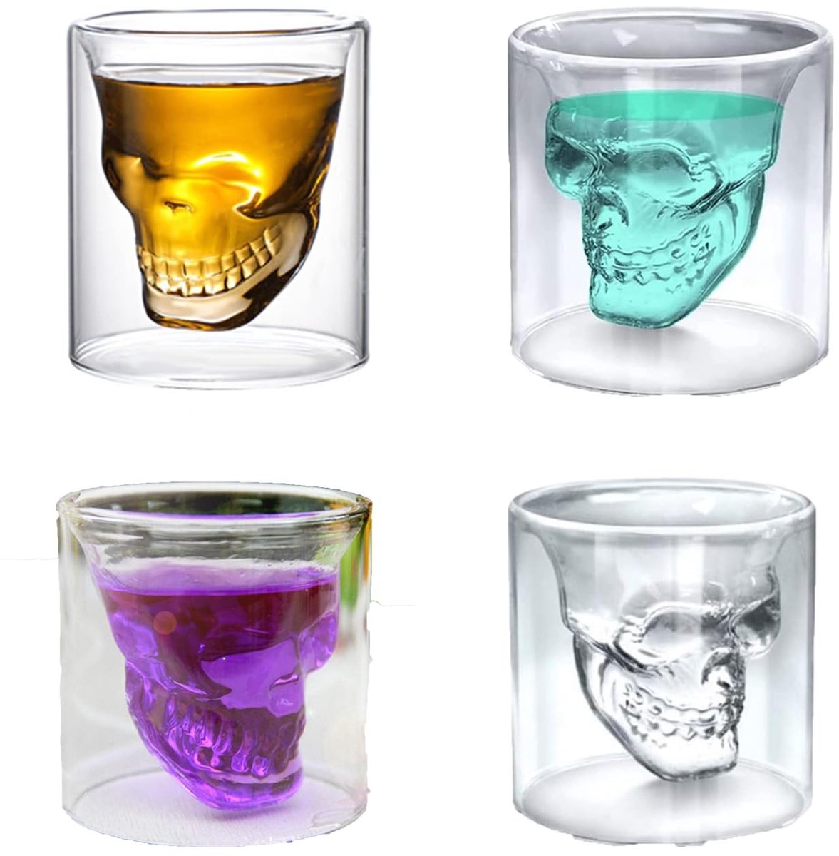 Dailygoods- Doodskopglas - Dubbel Doodskopglas - Whiskyglas - Wodkaglas - Drinkbeker - Temperatuurbestendig Borosilicaatglas - 75 ml