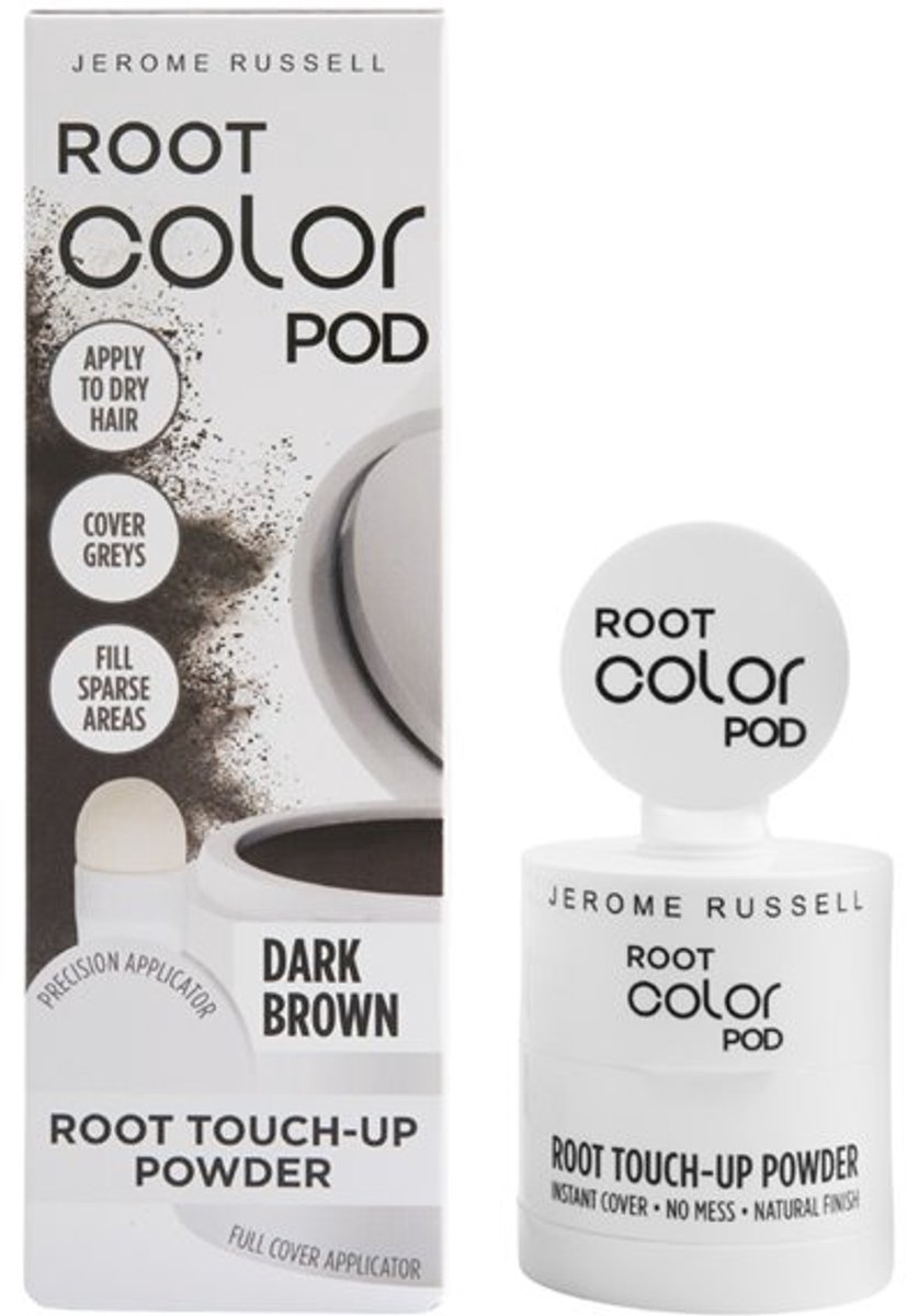 Uitgroeipoeder Donkerbruin - Jerome Russell Root Color Pod - Uitgroei & Grijze Haren Bijwerken - Haarpoeder met Spiegel & Spons - Vegan 4g
