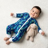 Bamboe Baby Boxpakje - Tweewegritssluiting en Ingebouwde Wantjes & Sokjes - Blauw met Pauwenveren - Kraamcadeau - Jongens en Meisjes Romper - 62/68 (3-6 maanden)