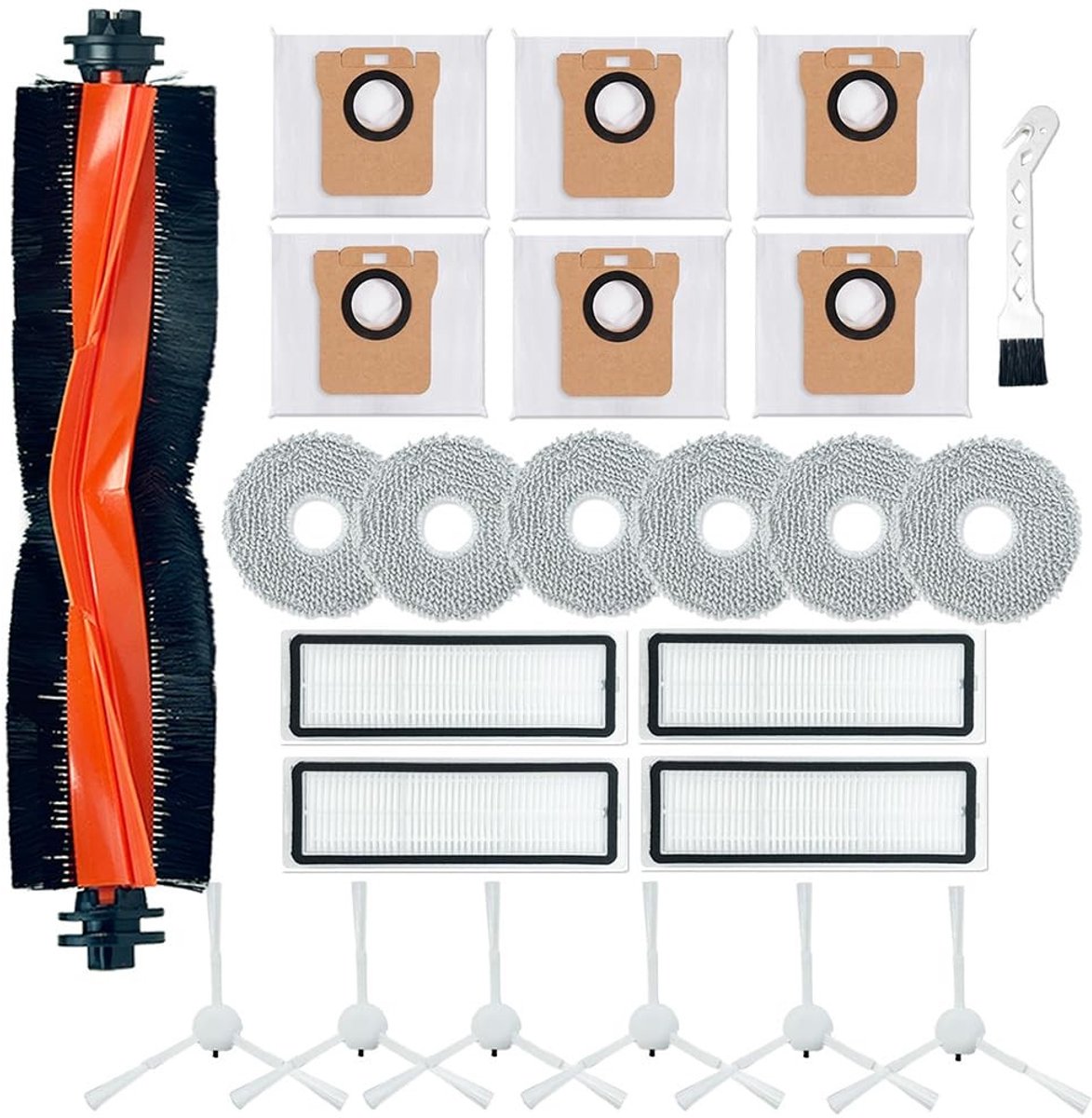 Dailygoods- Robotstofzuiger Accessoires - 1 Hoofdborstel - 6 Zijborstels - 4 HEPA-Filters - 6 Reinigingsdoekjes - 6 Stofzakken - Geschikt voor Dreame L20 Ultra - Stofzuigeraccessoires