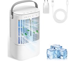 Mobiele Airco – 3-in-1 – 700ml – Airconditioning zonder Afvoer Slang – Draagbare Ventilator – 52 dB – 3 Functies & Snelheden – Luchtbevochtiger – Slaapkamer Kantoor Woonkamer – 2 Miststanden – Wit