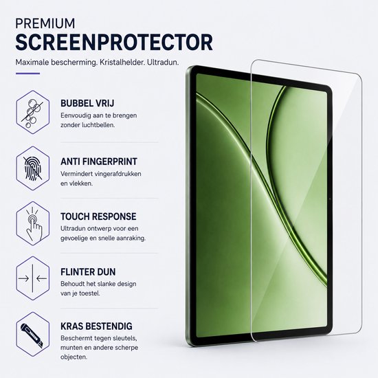 Tablet met een ultradunne screenprotector. Bellen vrij, anti-vingerafdruk en krasbestendig.