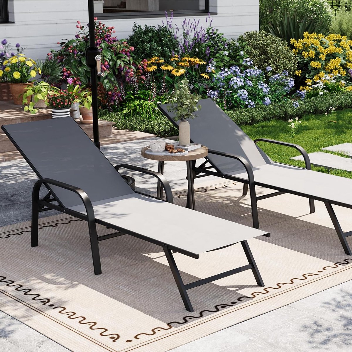 Tuinligstoel aluminium Textilene, 5 standen verstelbaar, draagvermogen 300 kg, afmeting 190x50x30cm voor terras en strand