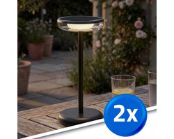 RexTech Tafellamp oplaadbaar ‘Vita’ - Voordeelset van 2 stuks - Zwart - USB-C oplaadbaar - Werkt ook op zonne-energie - Warm wit licht 2700K - Solar tuinverlichting