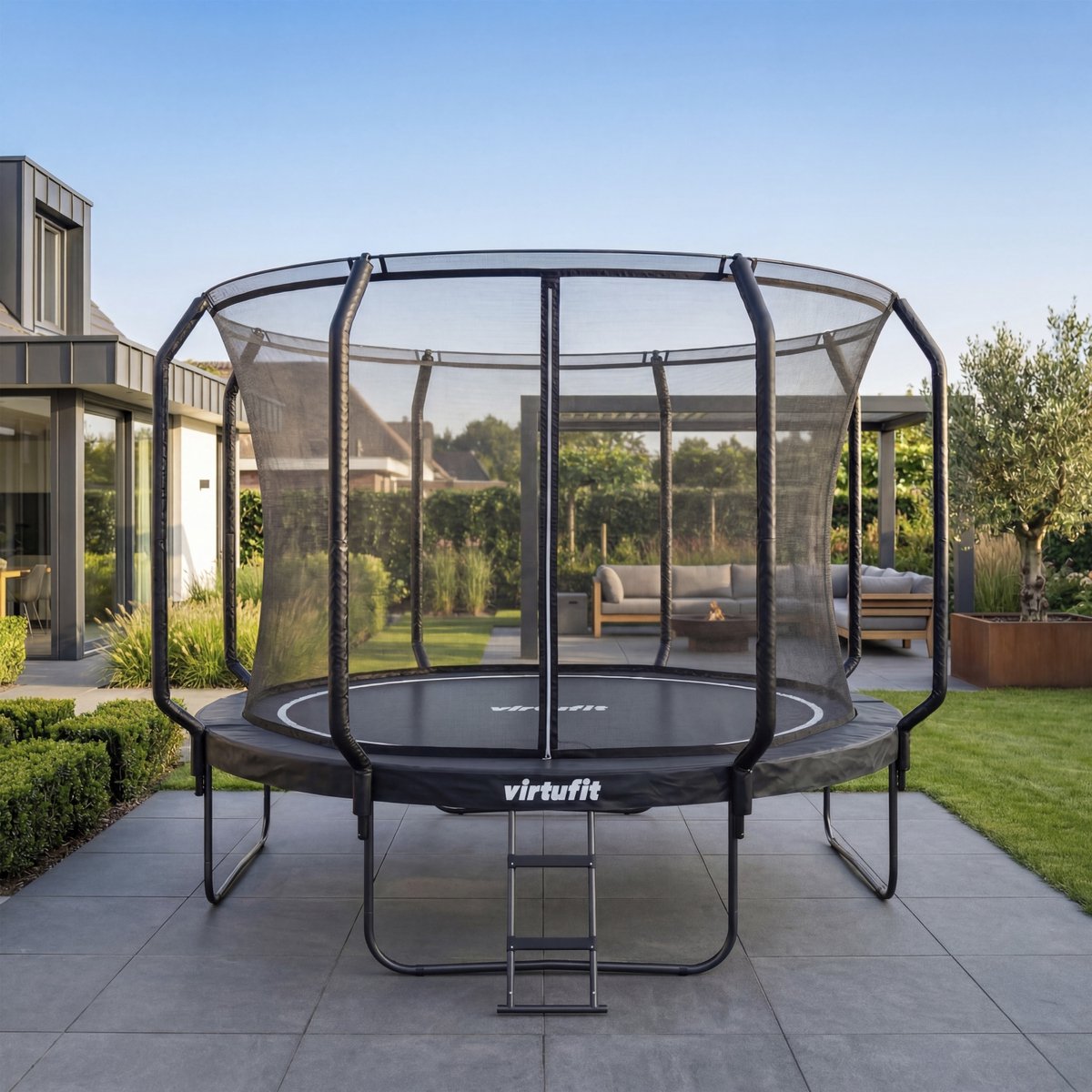 VirtuFit Premium Trampoline met Veiligheidsnet - Ø 366 cm Diameter - Incl. Beschermrand - Extra Veilig - Gratis trap - Water- en UV-bestendig - Max. 150 kg - Voor Kinderen en Volwassenen - Zwart – foto 6