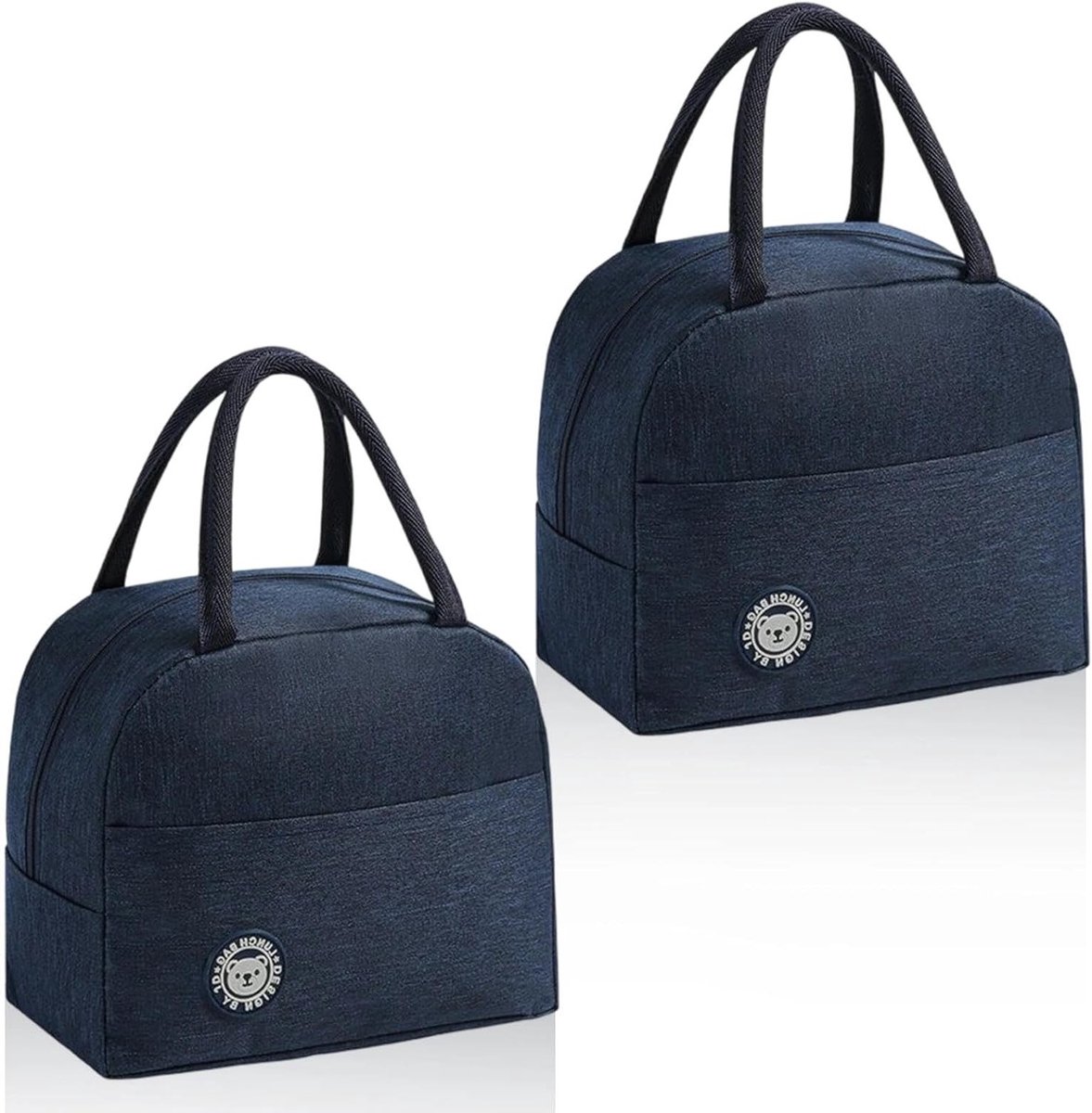 Lunchtas Set van 2 Kleine Koeltassen, Donkerblauw met Zijcompartimenten en Handvatten voor School, Kantoor en Gezinsuitjes