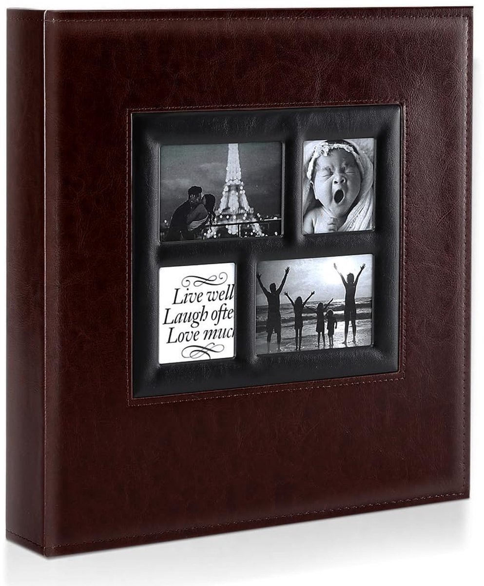 Dailygoods- Insteekalbum 500 foto's - Vintage Stijl - Leren Bekleding - Zwarte Pagina's - 10x15 cm - 34 x 32 x 6 cm - Fotoalbum
