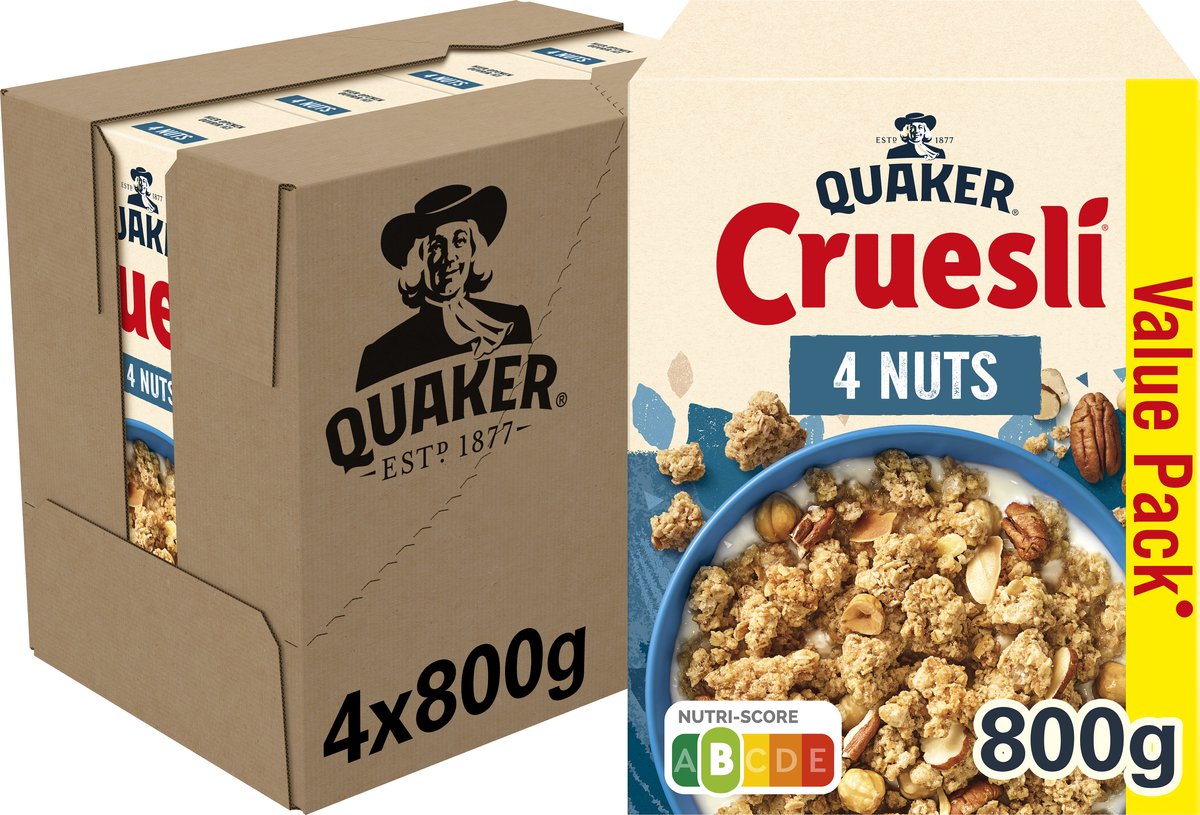 Quaker Cruesli 4 Noten - Ontbijtgranen - 4 x 800 gram
