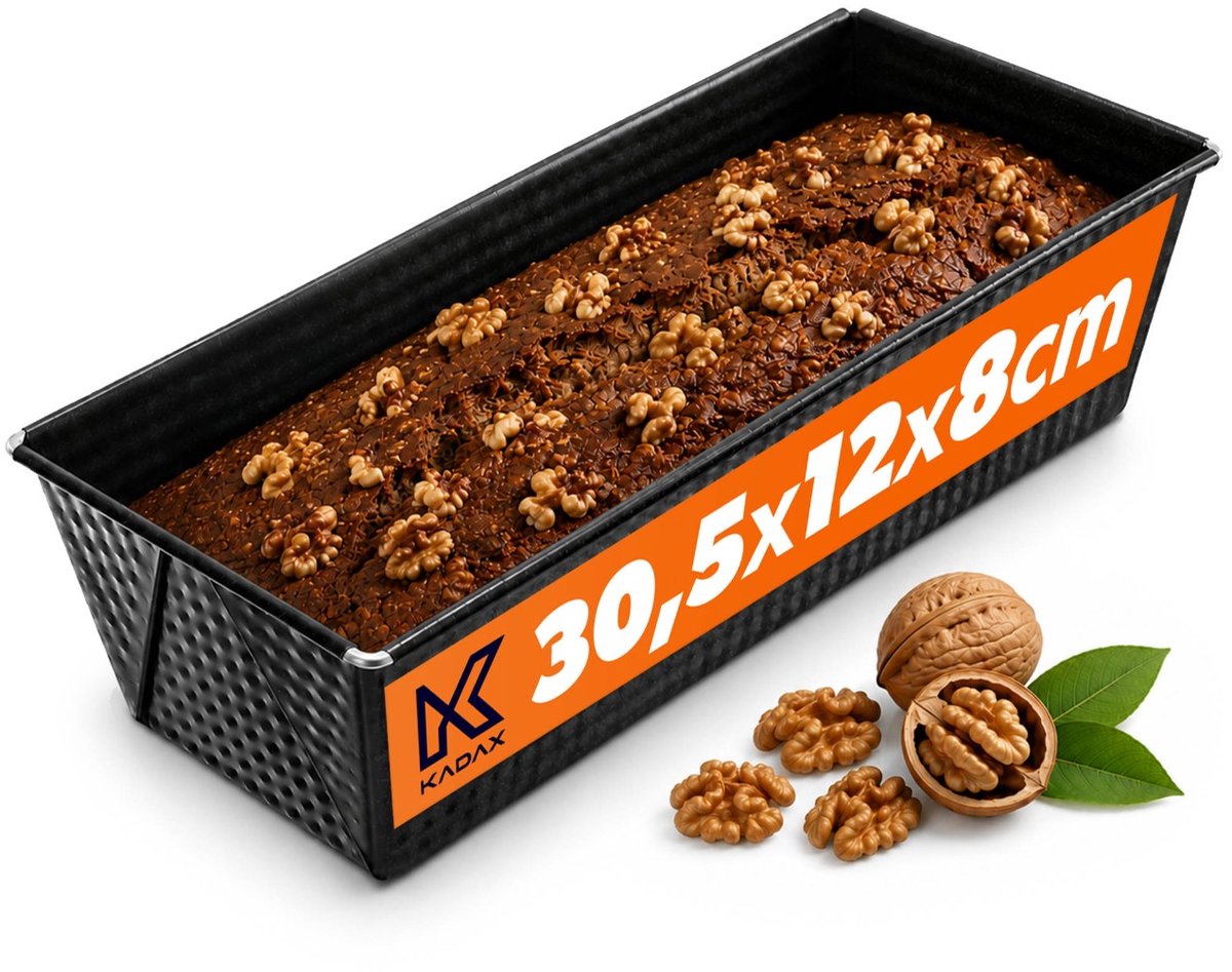 KADAX Rechthoekige bakvorm, bakvorm van blik, koningskaartvorm met antiaanbaklaag, broodbakvorm, cakevorm, bakvorm, hoekige broodvorm (30,5 x 12 cm, zwart)