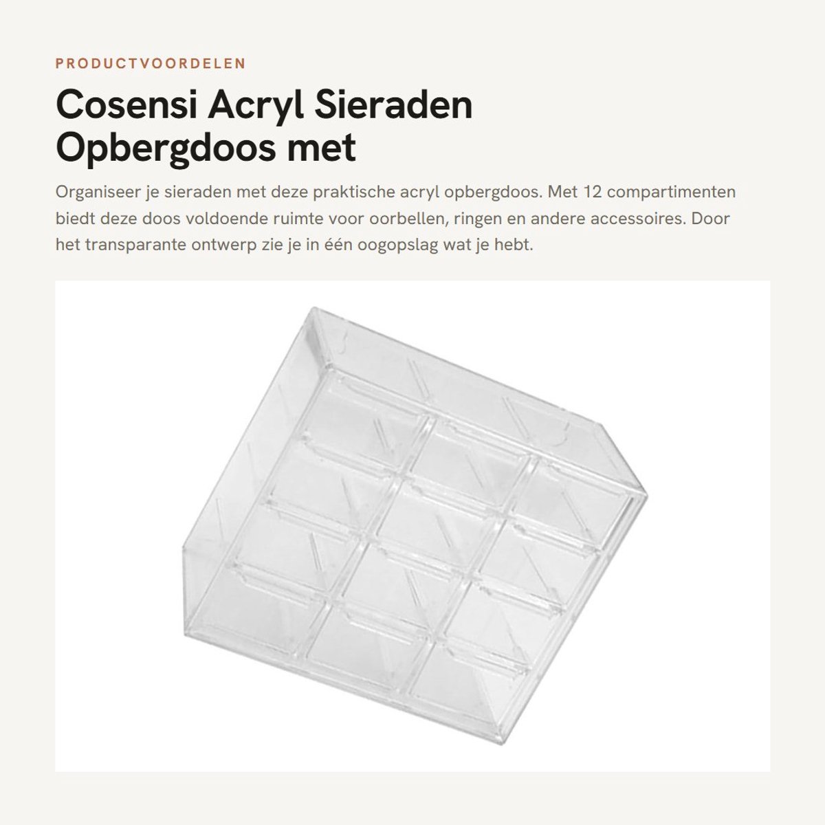 Dailygoods- Sieradenopbergdoos Herbruikbaar - Oorbellen Organizer - Acryl Opbergdoos - Compartimenten 12 - Transparant - Multifunctioneel