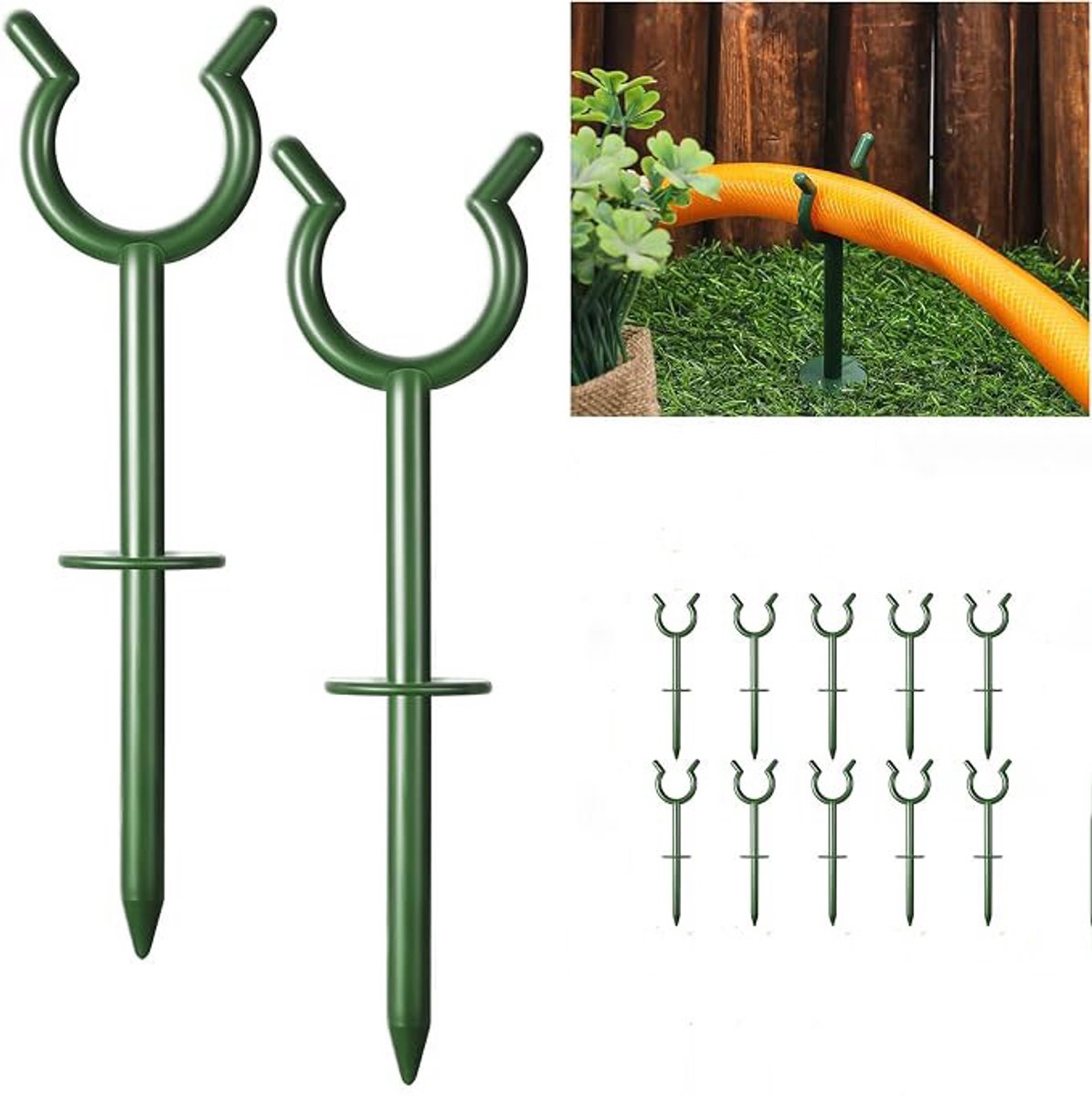 10 Stuks Slanggeleider Tuinslang - Tuinslanggeleider - Tuinslang Geleider - Met Grondpin - Tuinslanggeleiderspiesen - Hose Guide - Decoratieve Tuinsteunen - Stabiele Slangfixatie - Groen