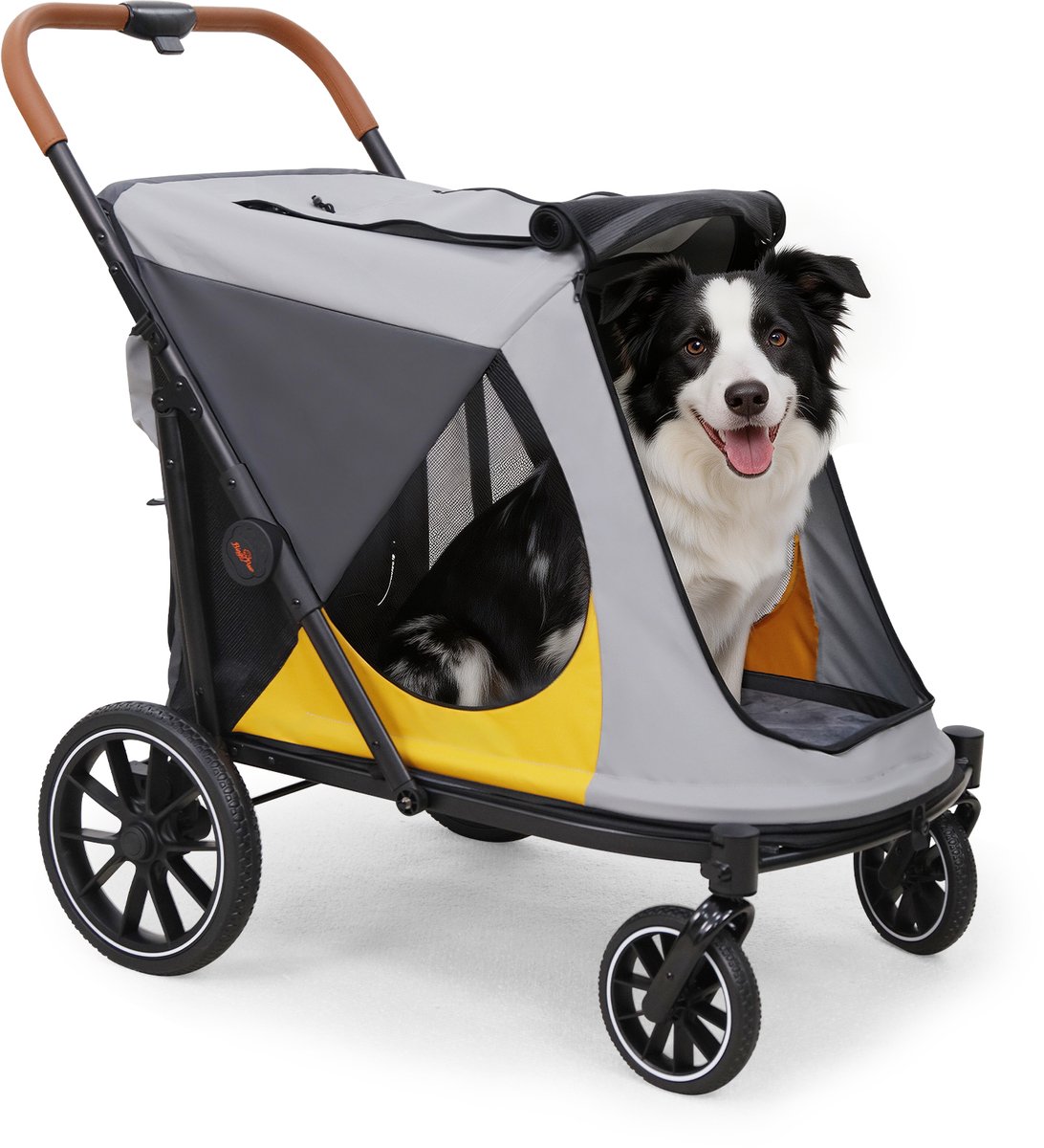 BingoPaw Hondenbuggy Grote Honden - Opvouwbaar & All-Terrain - Tot 42 kg - Grijs/Geel