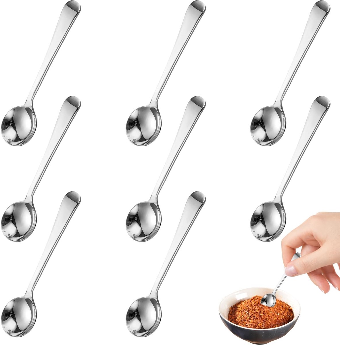 Dailygoods - 8 stuks kleine lepels, koffie lepels mini espresso 7,4 cm roestvrij staal, kleine dessertlepels Demitasse