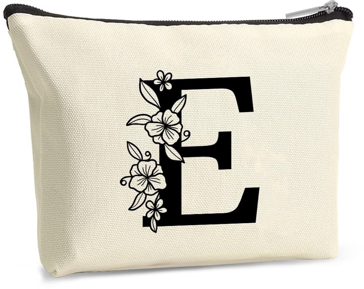 Dailygoods - Gepersonaliseerde A-Z make-uptas met bloemenletters, make-uptas voor meisjes, vrouwen, mama, vriendin, bruidsmeisje, reis-make-uptas, cadeau-idee voor vrouwen, E, geen