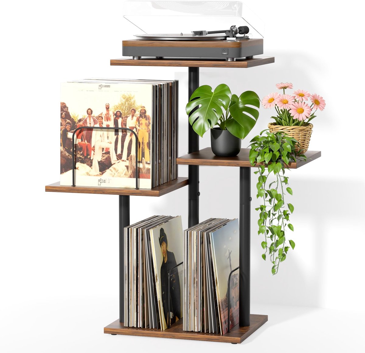 Dailygoods- Platenkast met Vinylopslag - Platenspeler Houder - Houten Tafel voor LP's - Album Organizer - Compact Meubel voor Kleine Ruimtes - Vinylkast