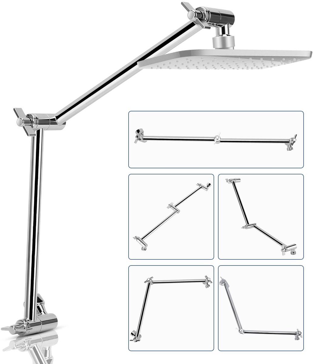 Dailygoods- Douchekopverlenging 46 cm verstelbaar - Doucheverlengarm - Montage zonder gereedschap - Roestvrij staal - G1/2 universele aansluiting - Lichtgewicht 436 g - Douchearm
