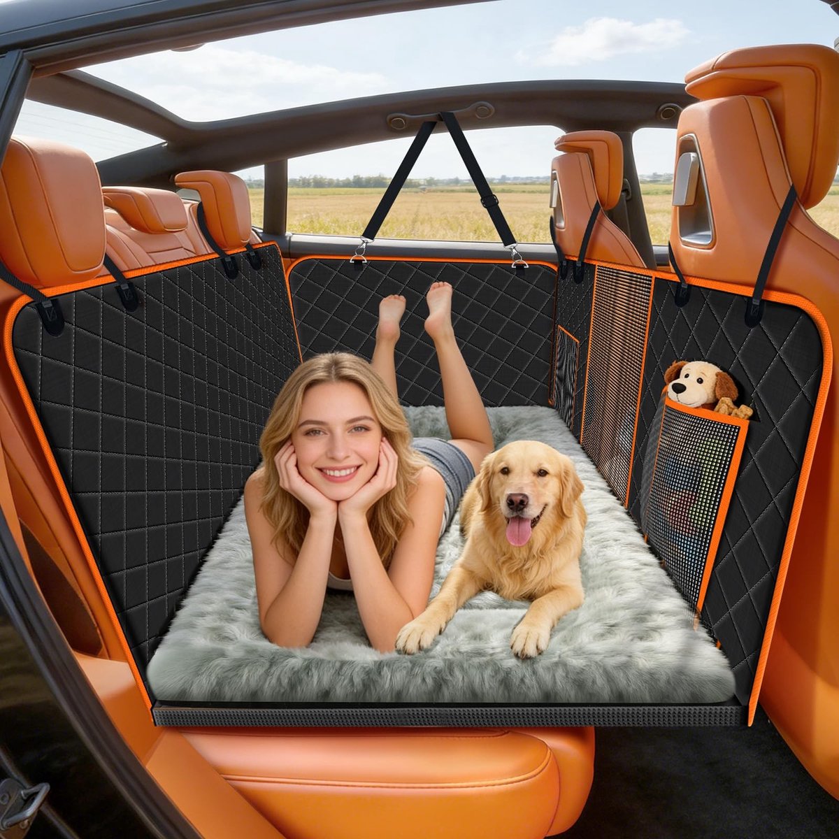 Dailygoods - Hondenautostoelhoes, achterbankverlenger voor 200 kg hondenhangmat, 600D stof harde bodem waterdichte opvouwbare antisliphoes, reismat, achterbank voor auto's, vrachtwagens en SUV's