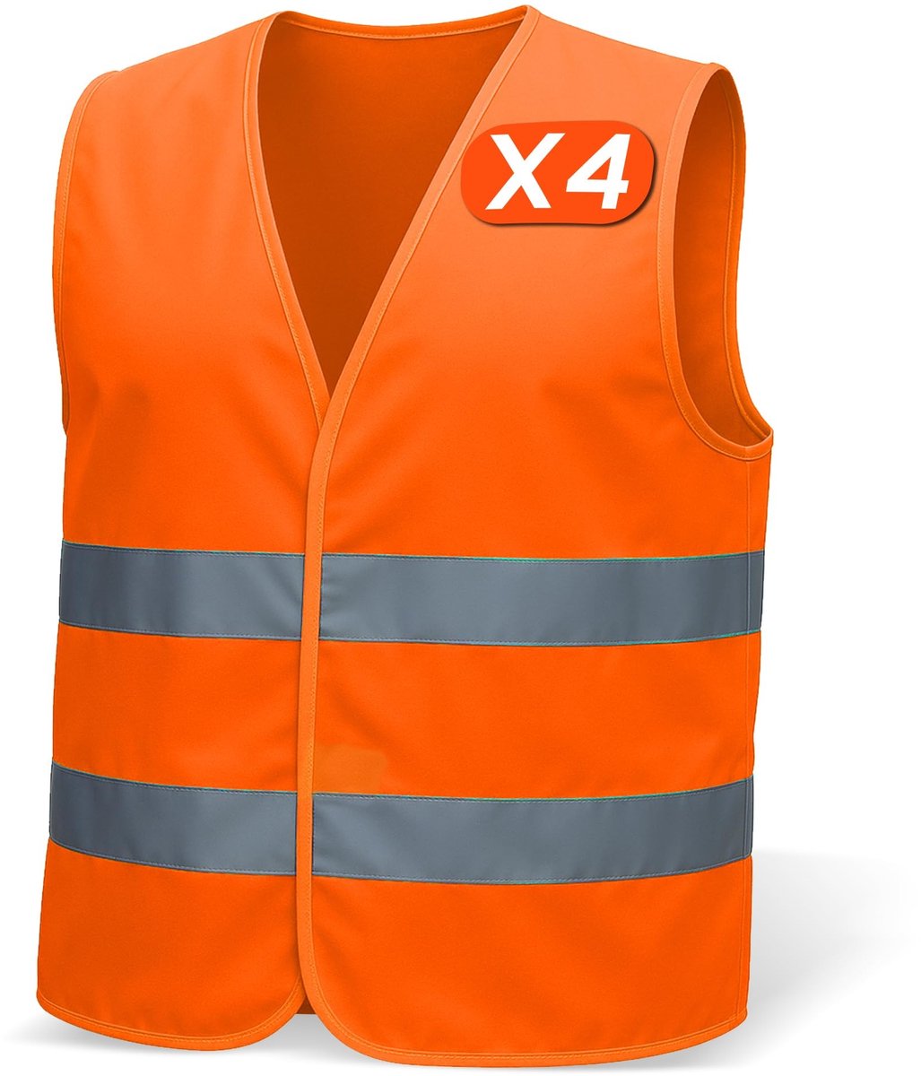 Dailygoods- Veiligheidshesjes Set van 4 - Hoge Zichtbaarheid - Reflecterende Strips - Lichtgewicht/Ademend - Maat XL - Ideaal voor Verkeersveiligheid - Veiligheidsvesten