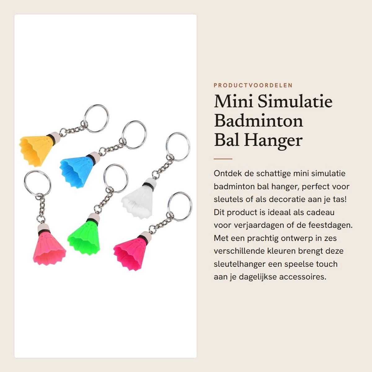 Dailygoods- Badmintonbal Sleutelhanger - Mini Shuttle Model - 6 Stuks - Lichtgewicht - Duurzaam - Decoratie voor Tas