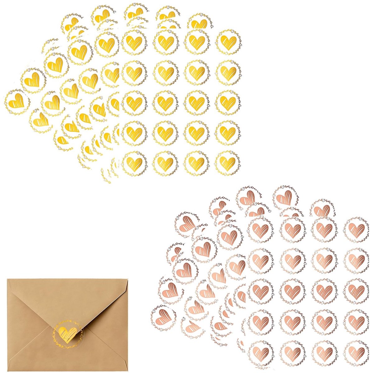 Dailygoods - Hartvormige stickers goud en roségoud 240 stuks decoratieve zegels 3,3 cm zelfklevend voor enveloppen kaarten knutselwerk cadeaus scrapbooking