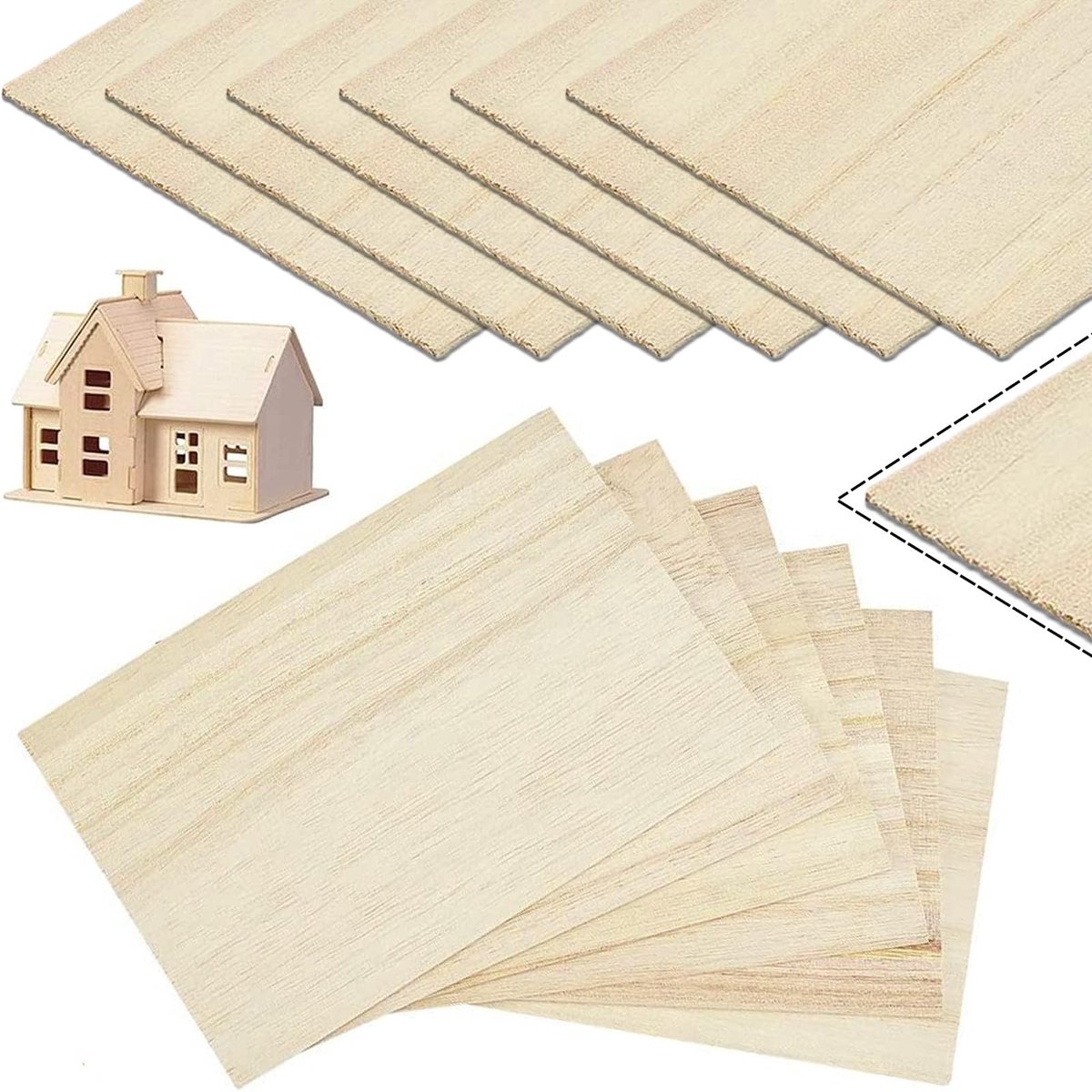 Dailygoods- Basswood Plaat 12 Vellen 200x100x1mm - Balsahout - Modelbouw - DIY Projecten - Vliegtuig/Schip Modellen - Natuurlijk Hout