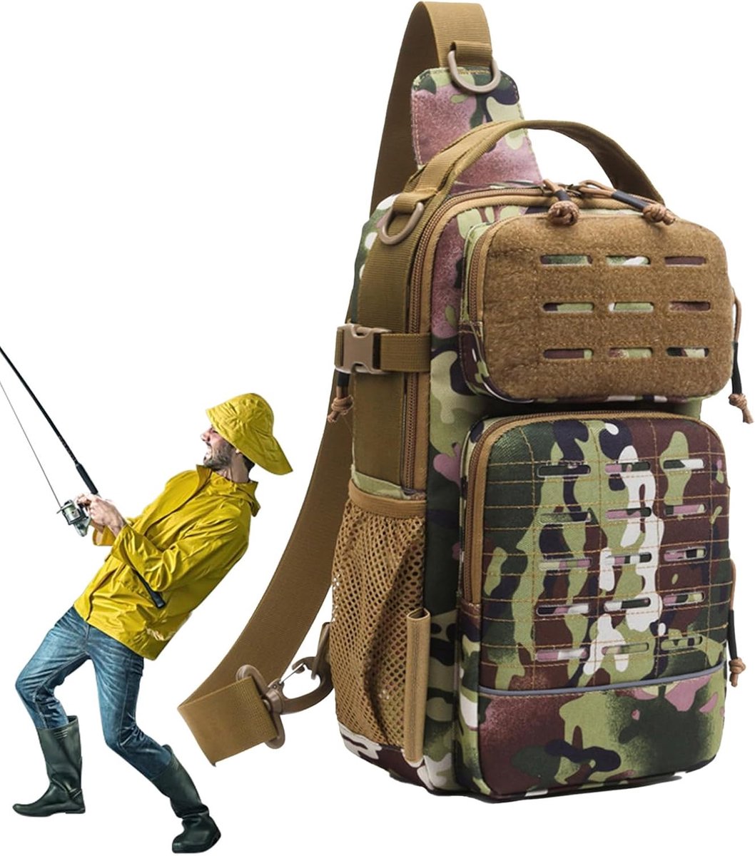Vissers Slingtas - Outdoor Tas - Reizen Kamperen - Met Drinkfleshouder - 33x20x10cm - Groen