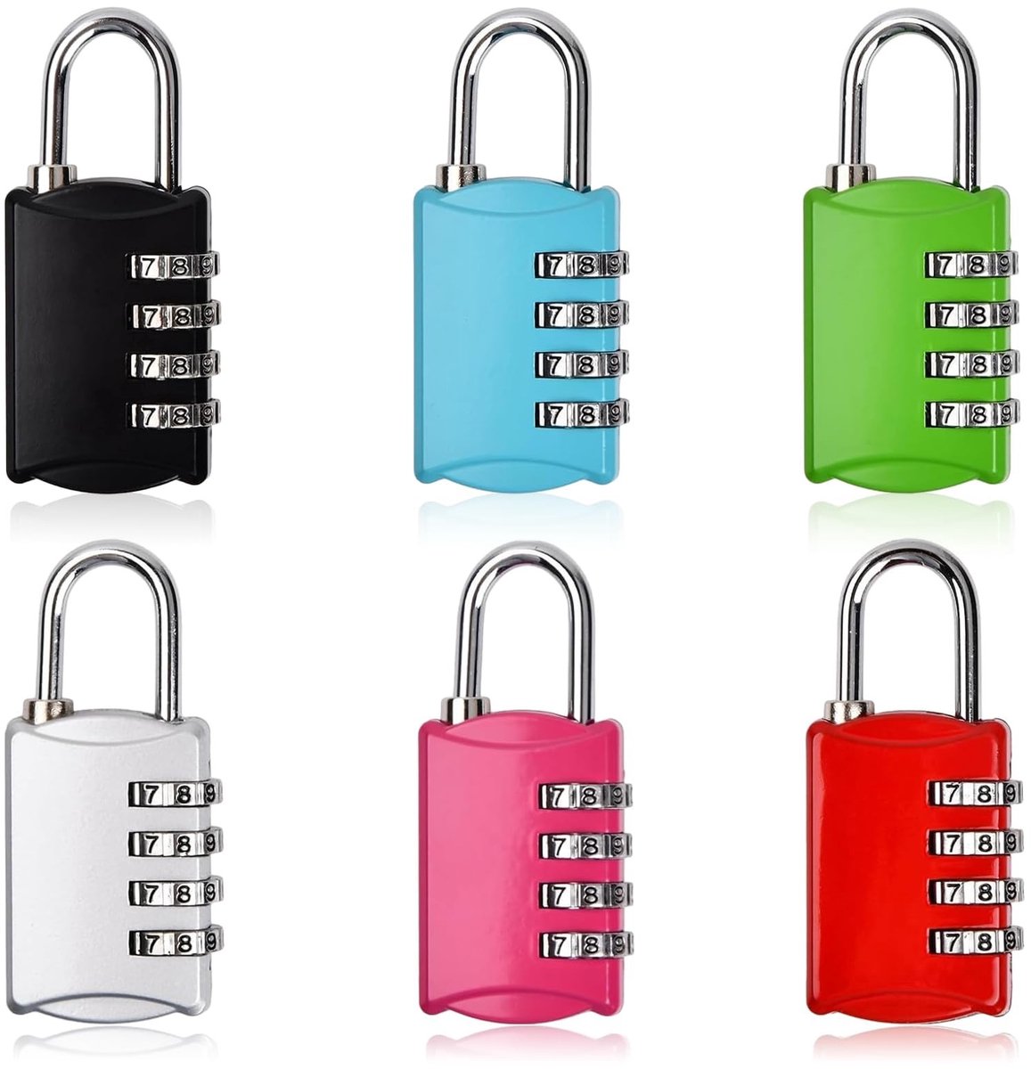 Dailygoods- Hangslot 4-cijferig - 6 stuks - Codeslot - Combinatieslot - Klein - Compact ontwerp - Hoge veiligheid