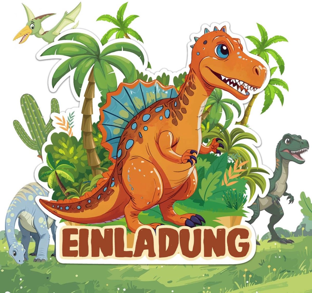 Dailygoods - Uitnodigingskaarten Kinderverjaardag - 12 Stuks Oranje Dinosaurus