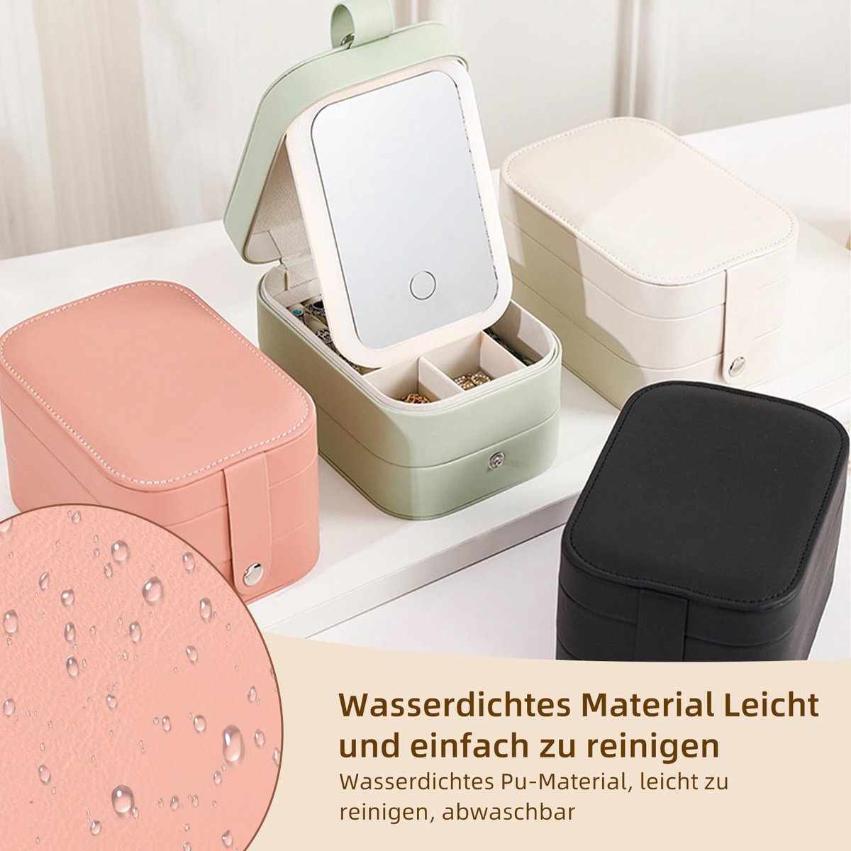 Dailygoods- Make-uptas met verlichte spiegel - Draagbare make-uptas - Organizer met 3 lagen - Opbergdoos voor sieraden - Robuuste constructie - Driekleurige verlichting