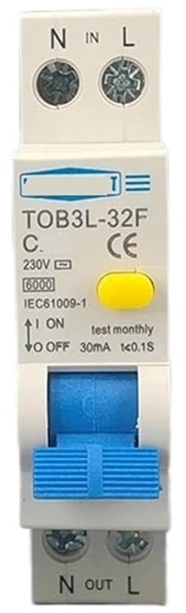 Aardlekautomaat - Zekering automaat - Elektrische beveiliging - Overstroom lekbeveiliging - 18 mm - Grijs