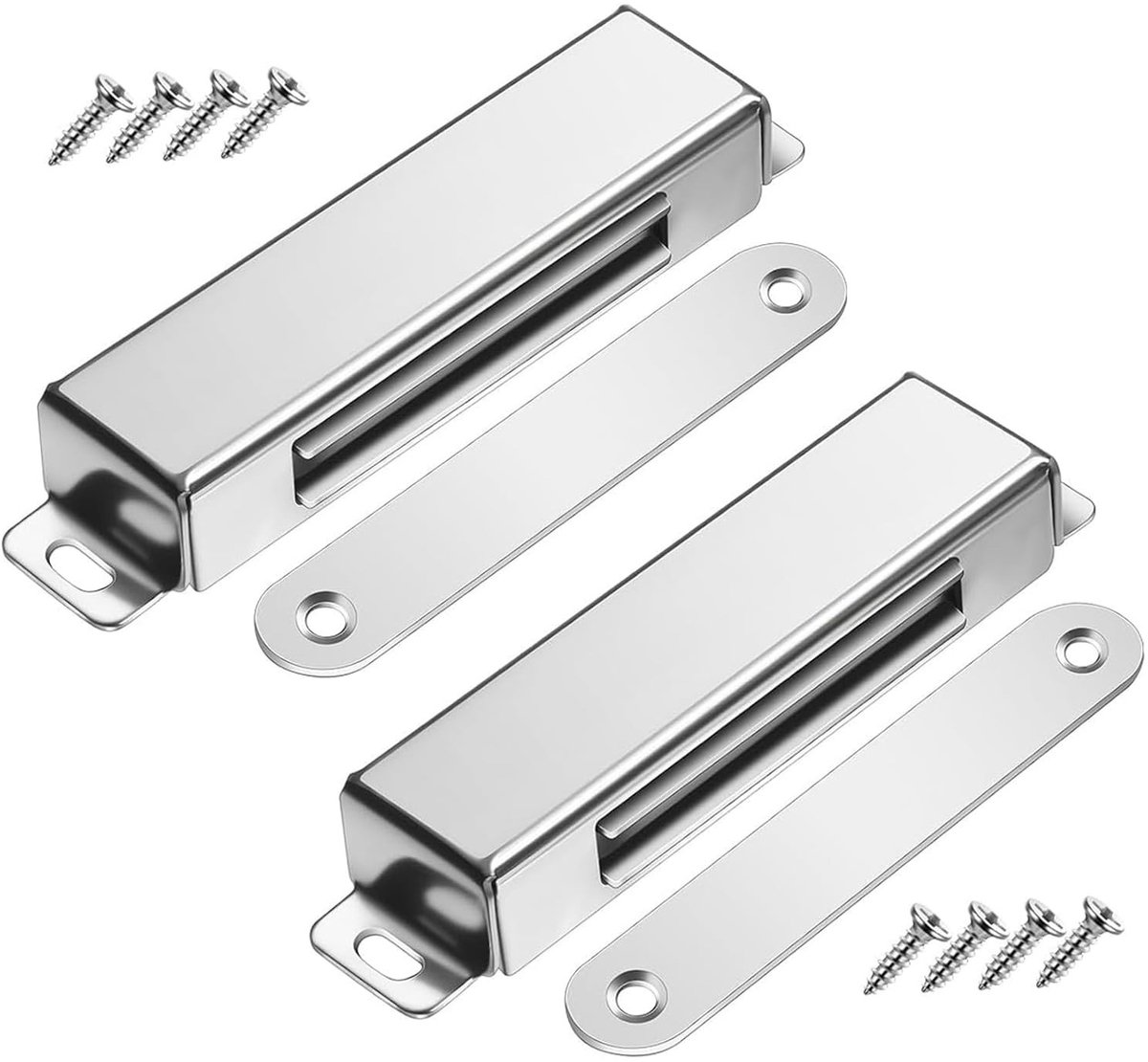 Dailygoods- Kastmagneten 2 Stuks 95mm - Roestvrij Stalen Sluitingen - Magnetische Deursluitingen - Kastdeurvergrendeling - Duurzaam - Krachtige Magnetische Kracht - Deursluiting