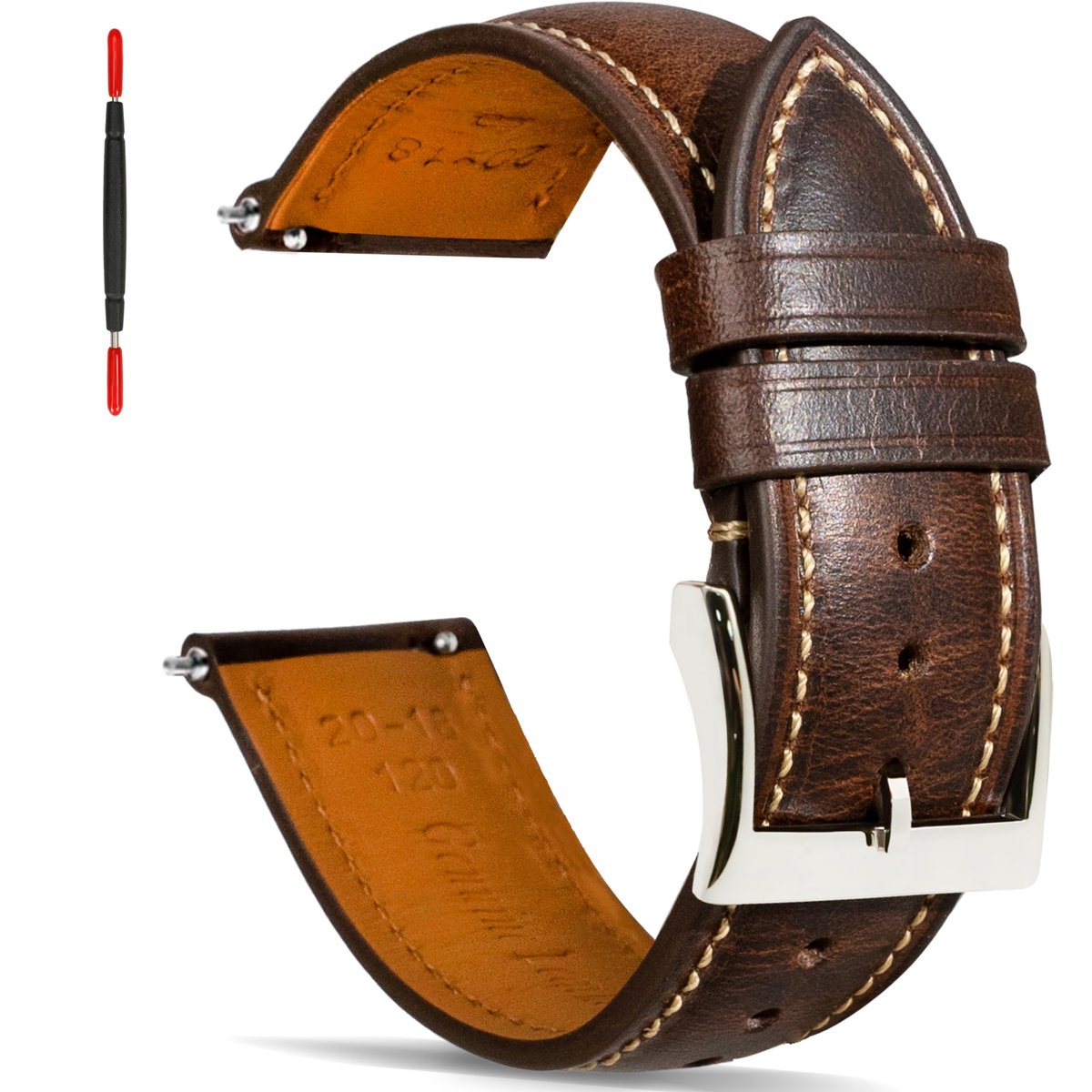 Dailygoods- Horlogebandje 20 mm - Echt Leer - Vintage - Quick Release - Dikke Roestvrijstalen Sluiting - Duurzaam Draagcomfort - Horlogearmband