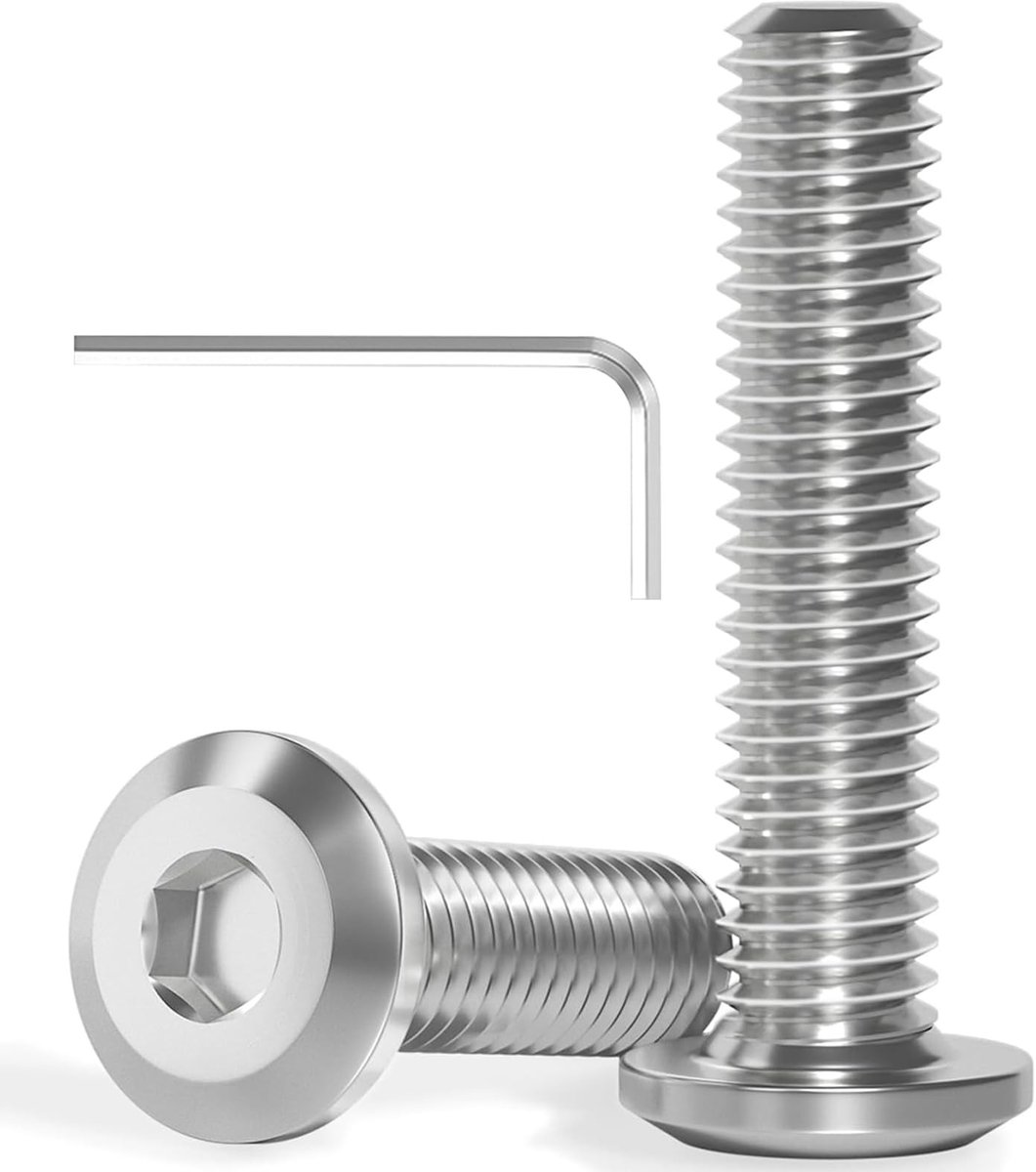 Dailygoods- Schroeven 20 Stuks - Platte Kopschroeven - Roestvrij Staal A2 V2A - Binnenzeskant - Volledige Schroefdraad - Inclusief Binnenzeskantsleutel - Inbusschroeven