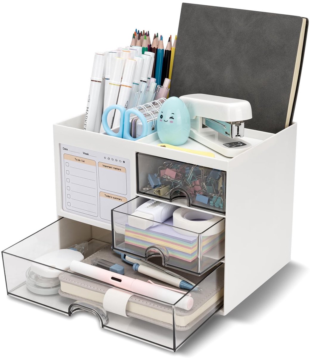 Dailygoods- Bureau-organizer met 3 Laden - Multifunctionele Pennenhouder - Bureau Accessoires - Opslag met 5 Vakken - Desk Organizer - Voor Kantoor en Thuis