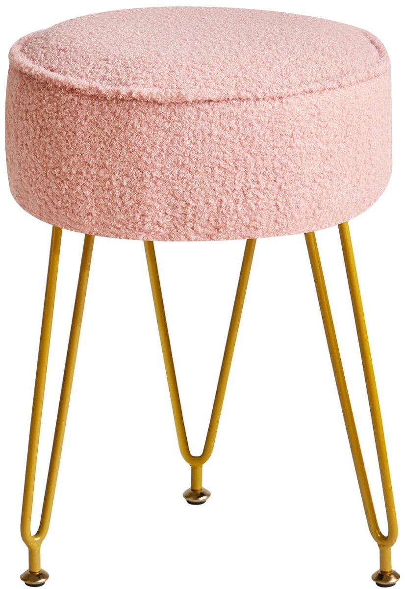 Dailygoods- Voetsteun Ronde Teddyfluweel - Ottomaanse Kruk - Make-up Kruk - Bijzettafel - Compact 32x44 cm - Luxe Comfort