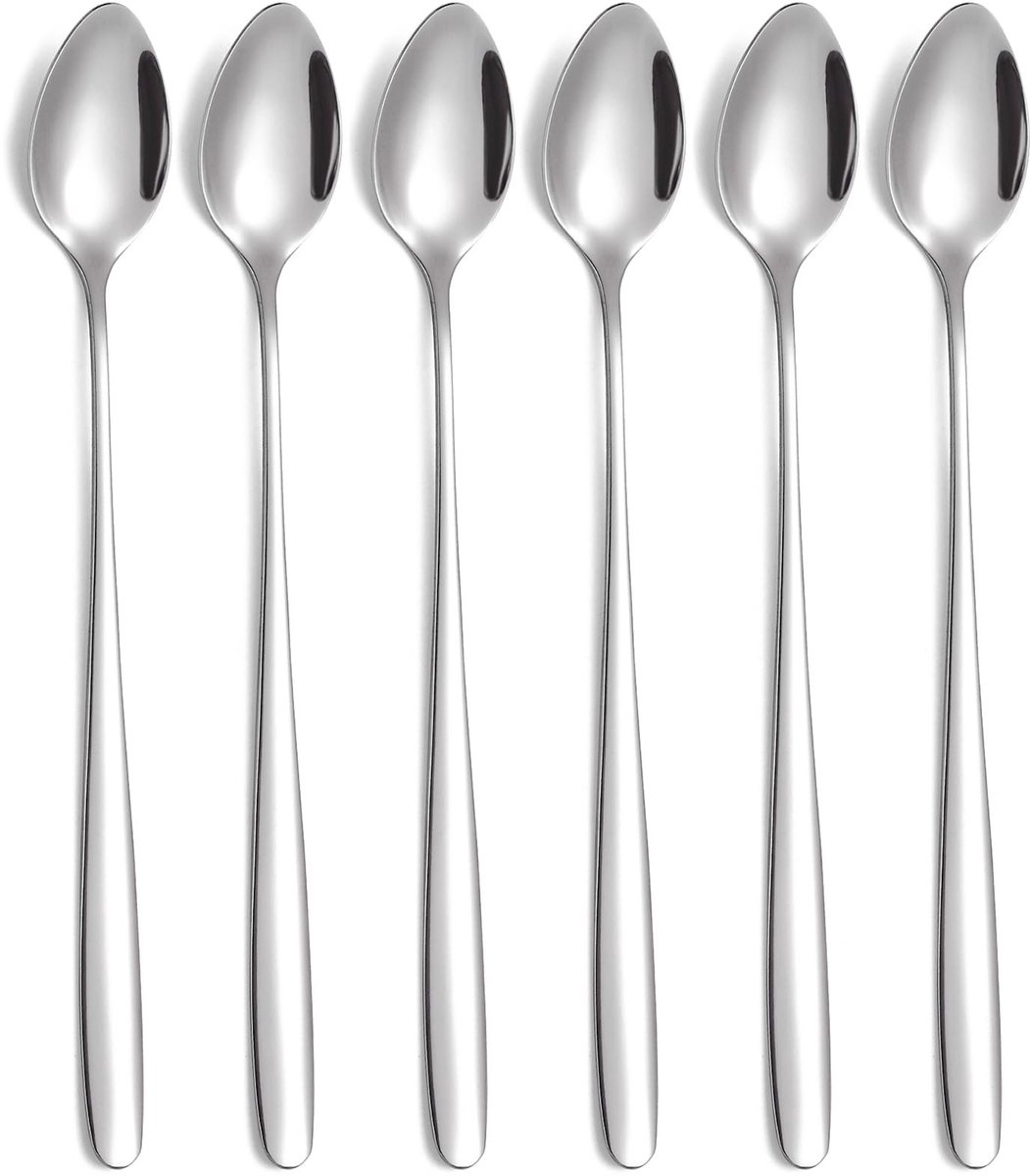 Dailygoods- Lepelset 6-delig - Roerlepel - IJslepel - Lange Handgreep - Roestvrij Staal - Ideaal voor Dranken