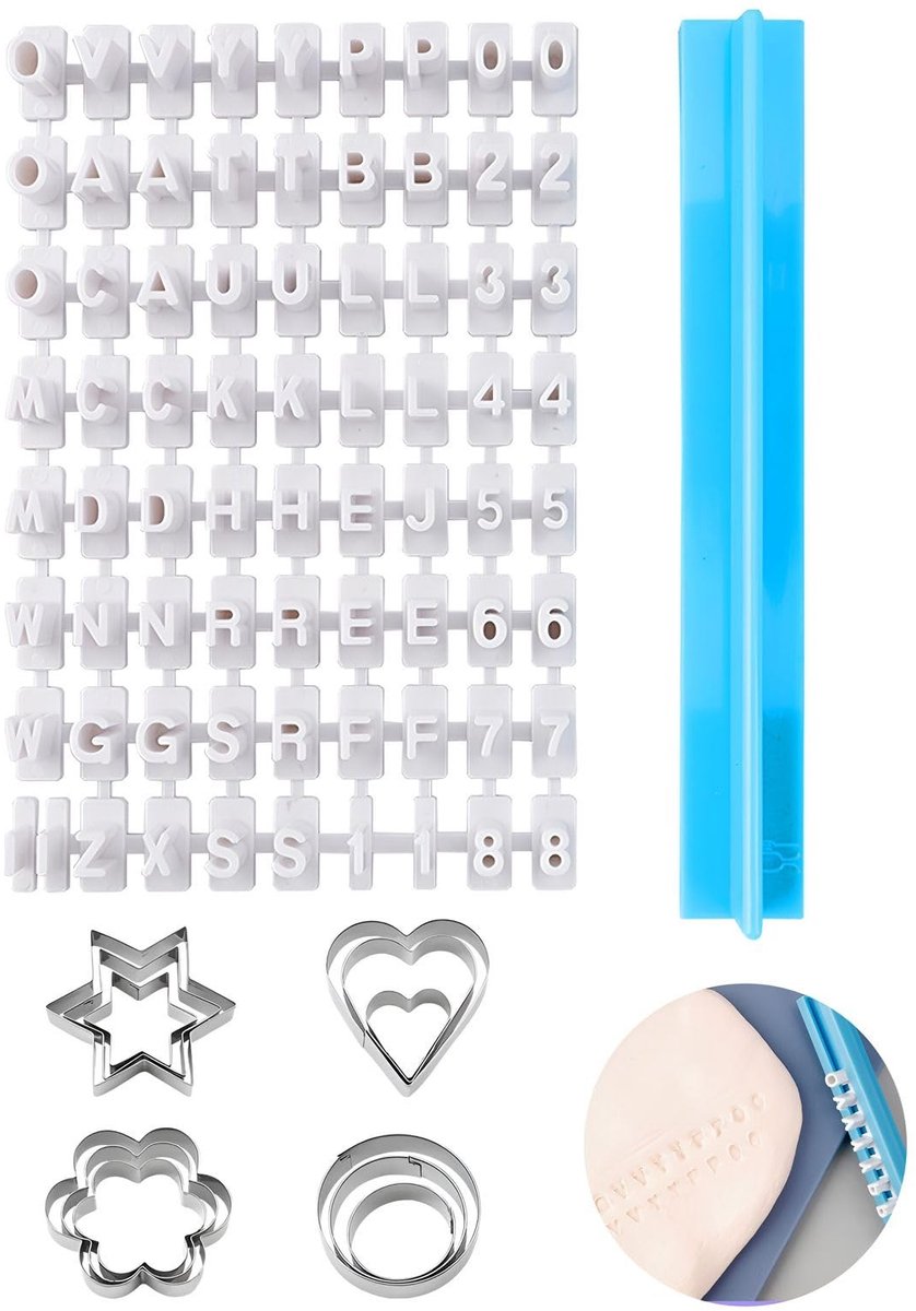 Dailygoods- Letterstempels 72 Stuks - Koekjesstempel 12 Vormen - Klei Stempels - Roestvrij Stalen Koekjessnijders - Duurzaam - Eenvoudige Bediening - Koekjesstempels