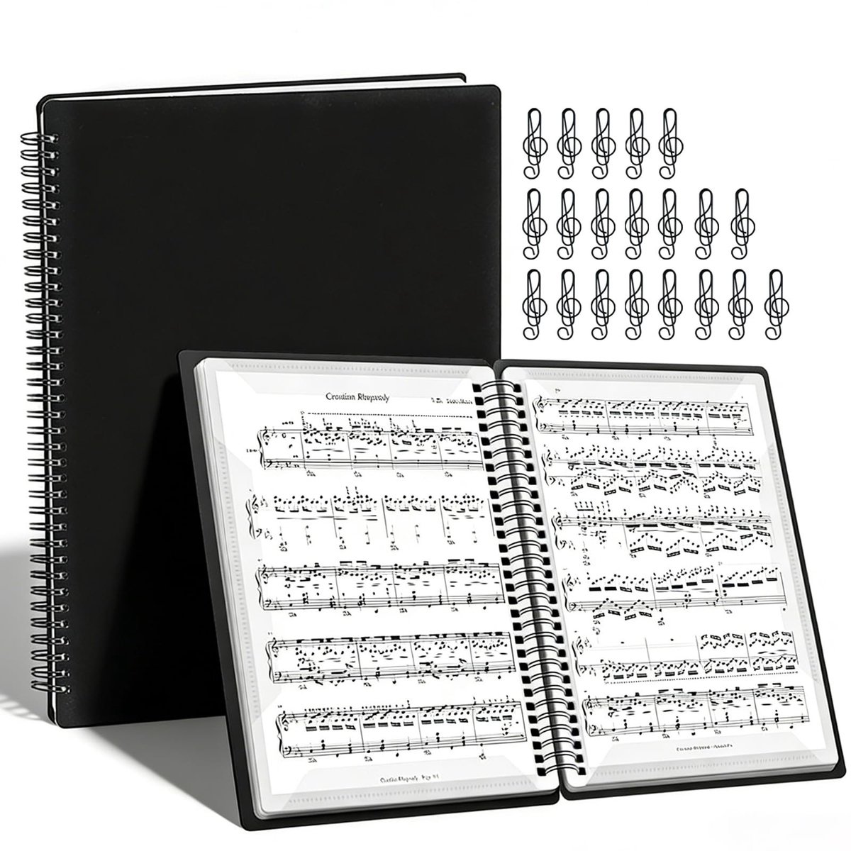 Dailygoods- Muziekmap A4 - 30 Zakken/60 Pagina's - Koormap - Notenpapier - Documenten - Inclusief 20 Noten Paperclips - Notenmap