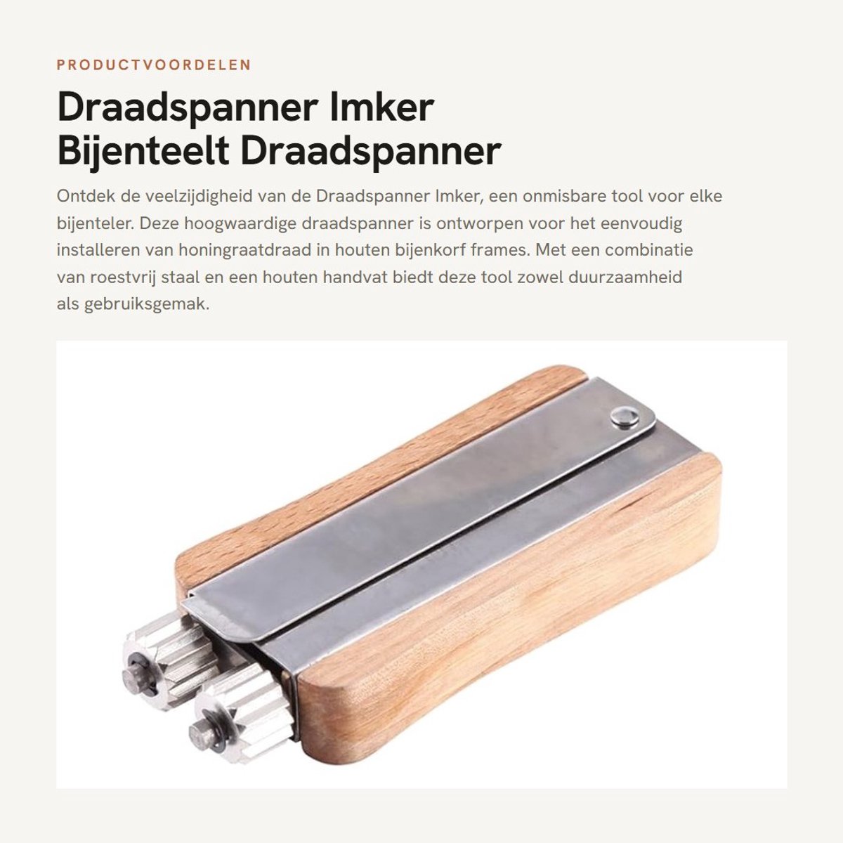 Dailygoods- Draadspanner Roestvrij Staal - Bijenteelt Tool - Houten Handvat - Installatietool - 1 stuk - Afmetingen 13,5 x 6 x 2,3 cm - Bijenteelttool