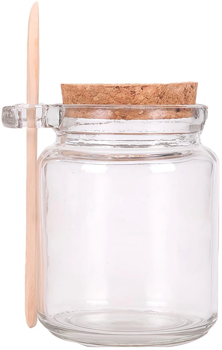 Dailygoods- Voorraadpot 250 ml - Dik Glas - Kurksluiting - Houten Lepel - Voedselopslagcontainer - Handig voor Keuken - Opslagpot