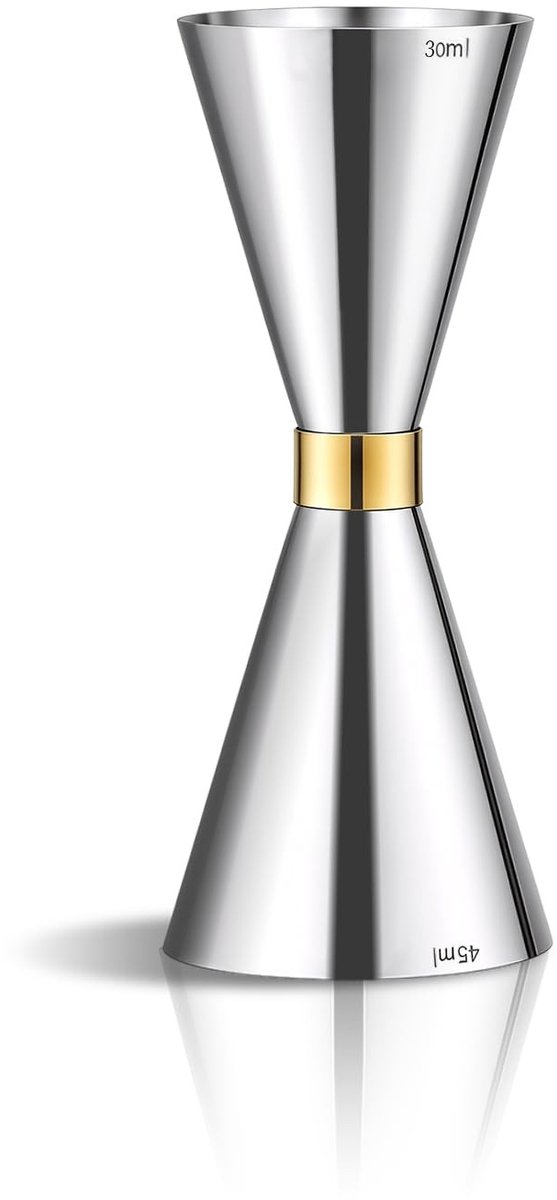 Dailygoods- Cocktail Jigger Dubbelzijdig 30ml/45ml - Maatbeker - Roestvrij Staal - Bartending Tool - Zilver - Duurzaam Design